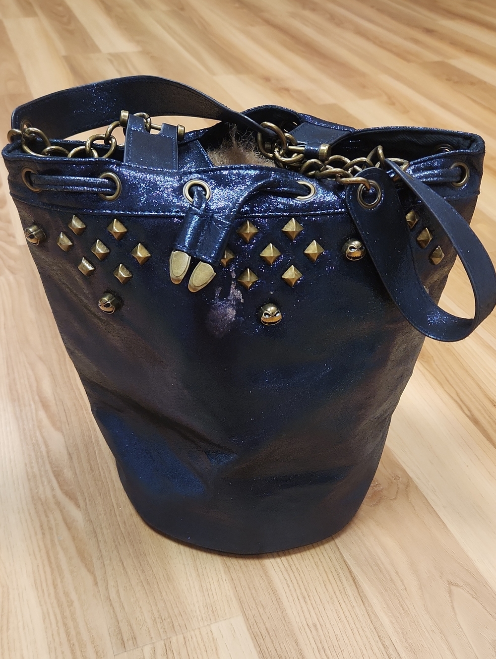 Women's Night Before Christmas Metallic Navy Studded DISNEY Bucket Bag